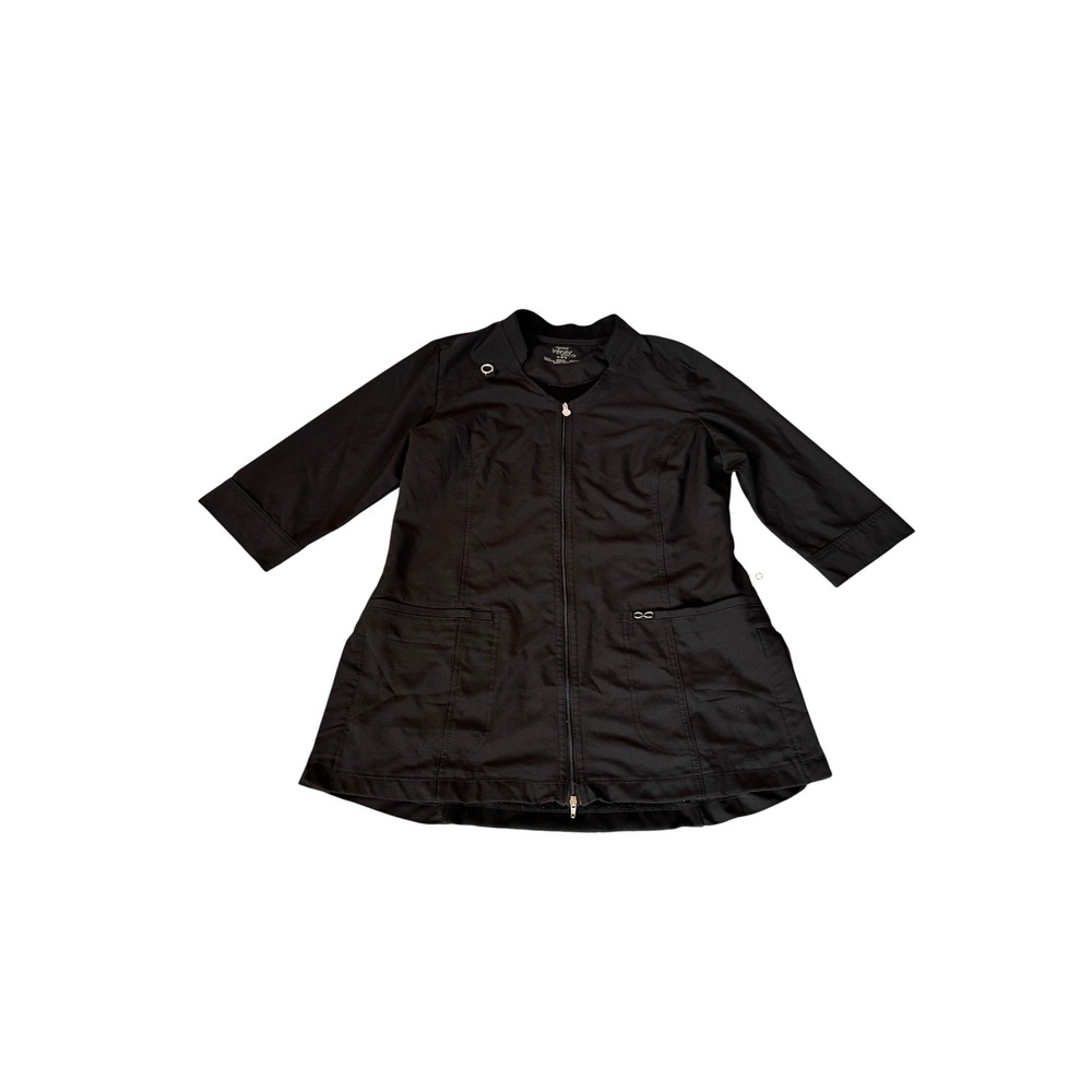 Cherokee Infinity Womens Black Zip Front 3/4 Sleeve Scrub Jacket Mock Neck SZ M